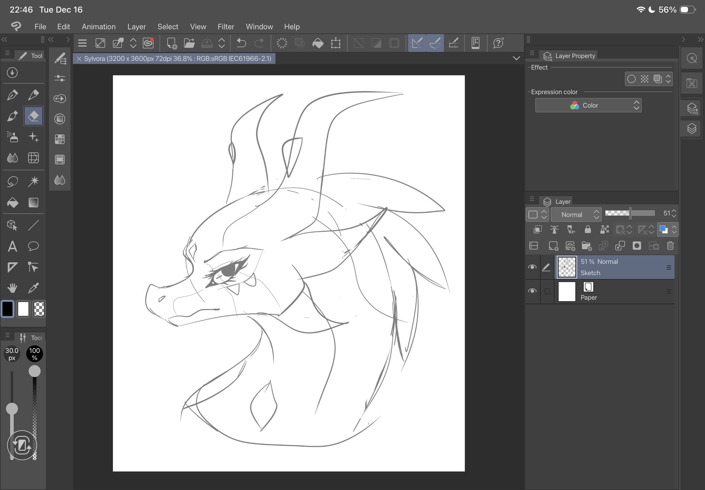 A wip of a headshot of Sylvora